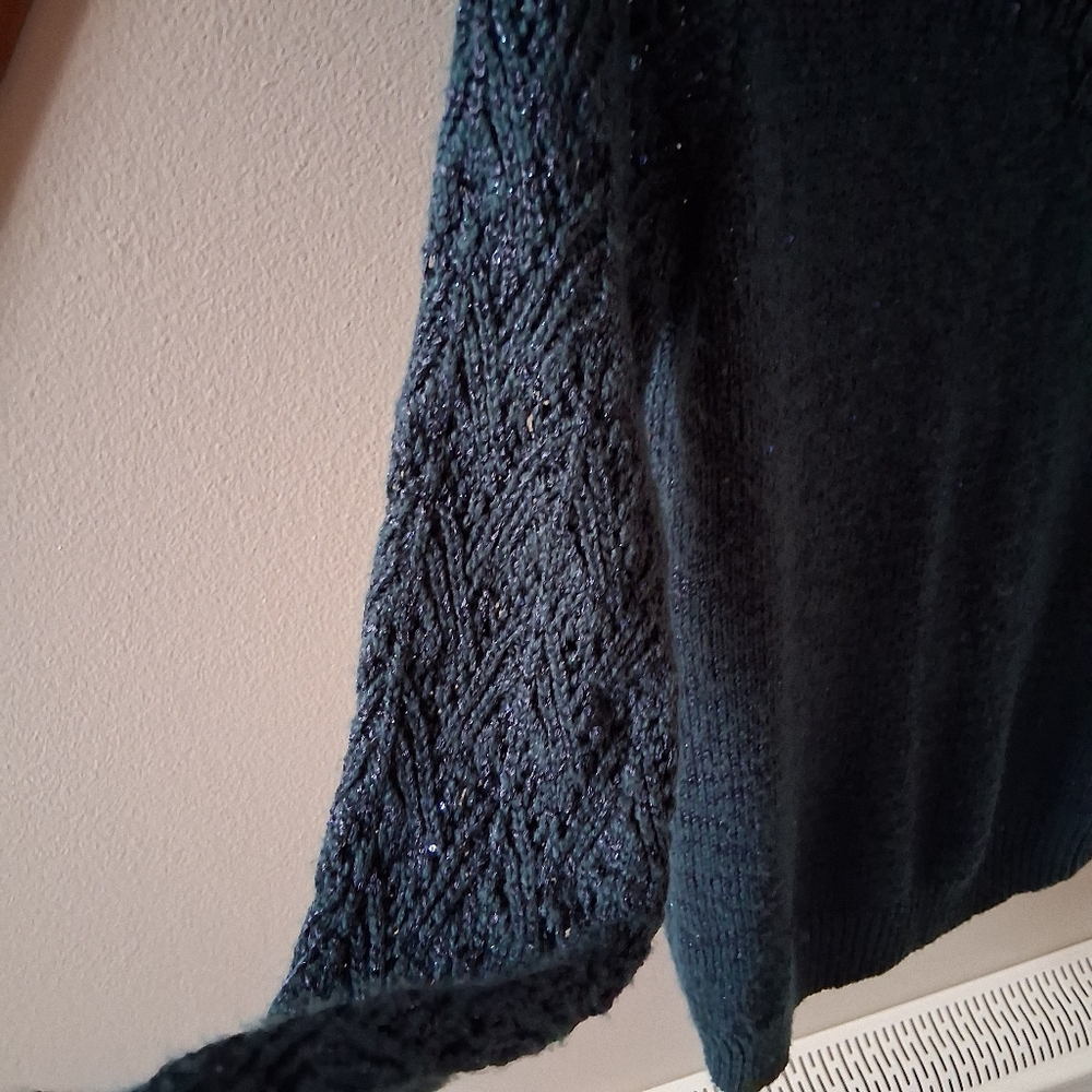 Maurices Teal Knit Sweater With Sequins Size Medium Oversize Large Fit - Picture 4 of 9